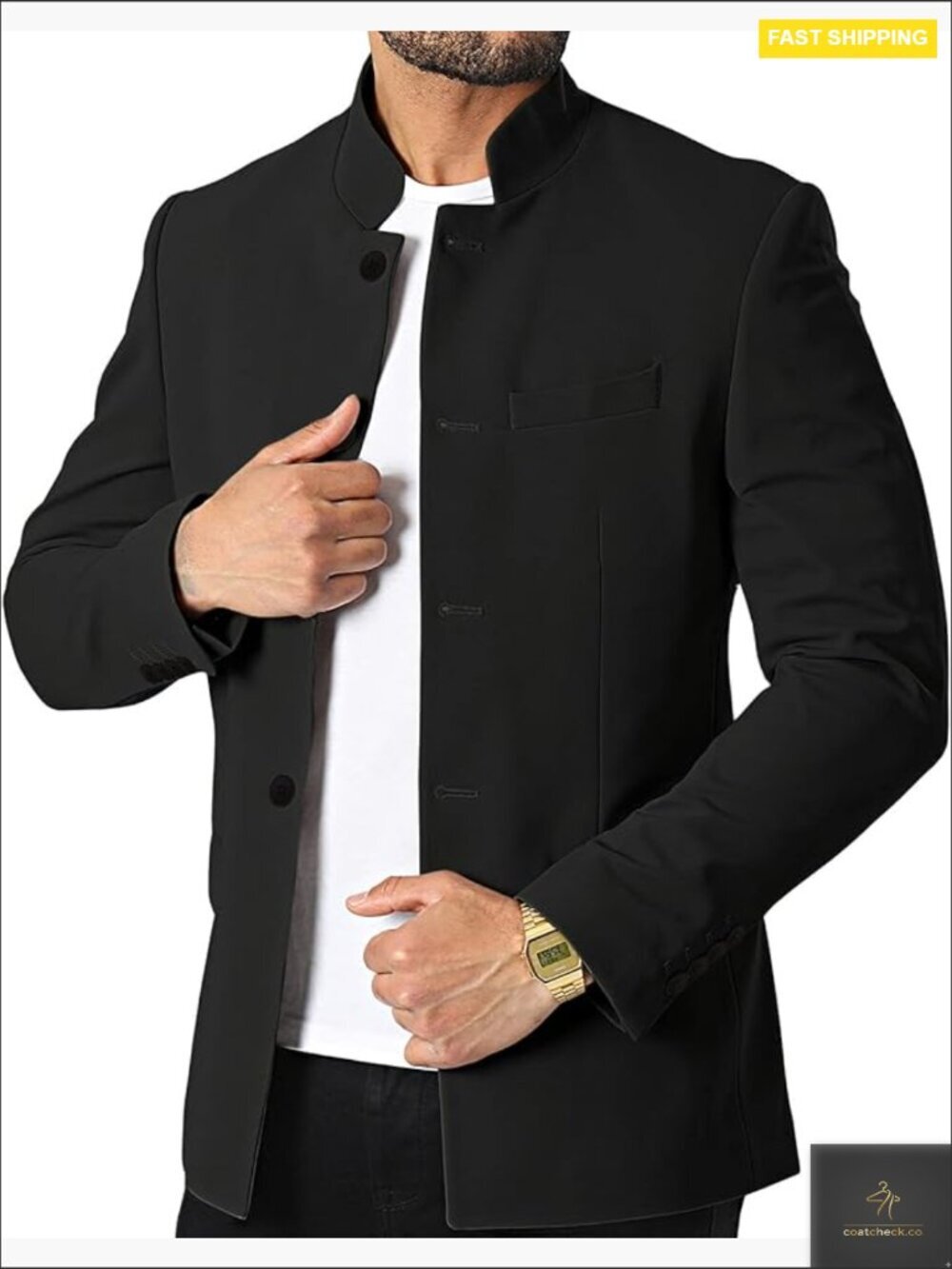 Casual Sport Coat Blazer Mandarin Collar Relaxed Fit Lightweight Business Wear